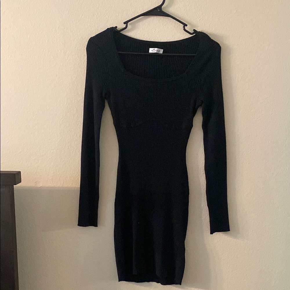Black Ribbed Knit Dress